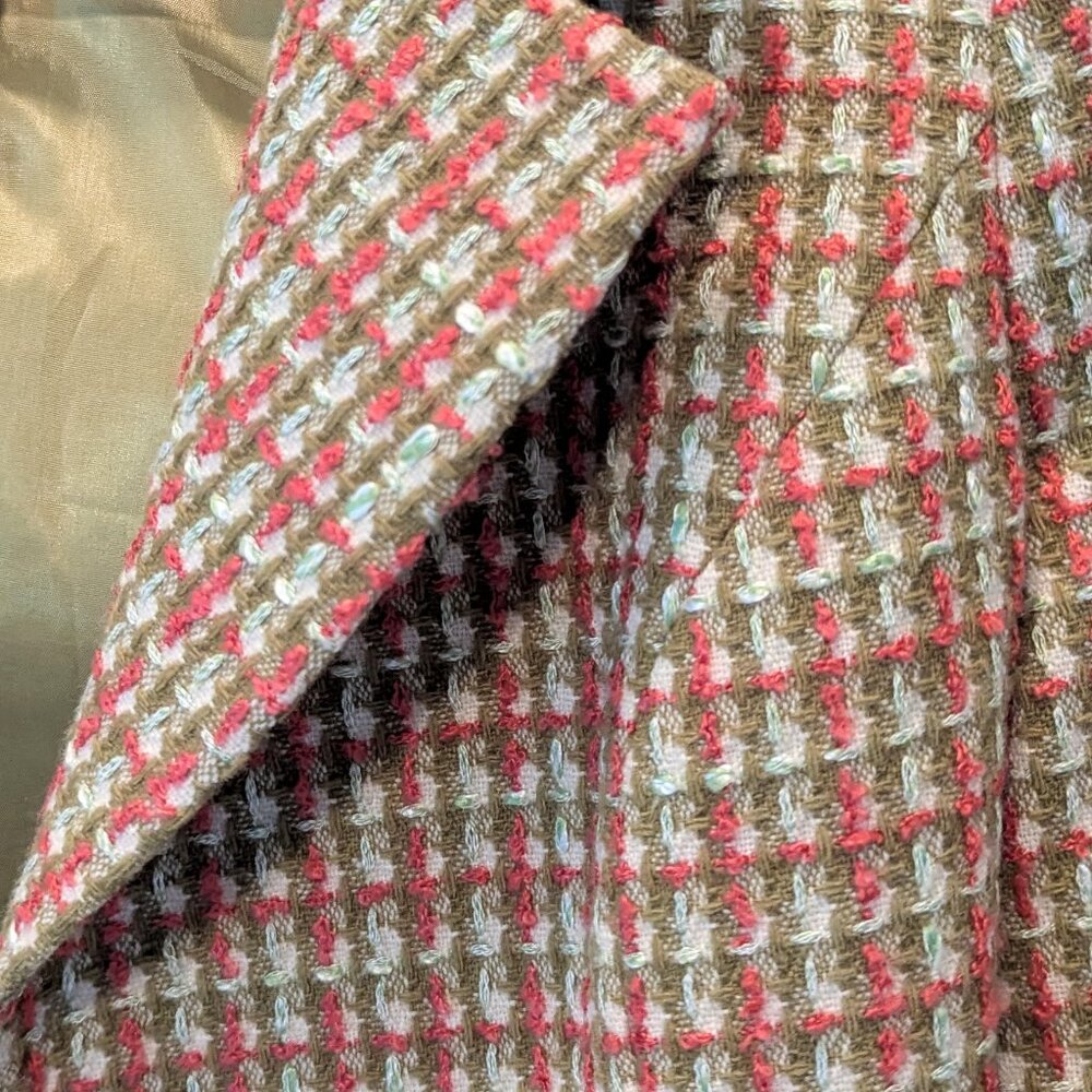 Betsy Johnson Size 2 Tweed Crop Wool Jacket Olive Green & Pink Vintage - Picture 5 of 7